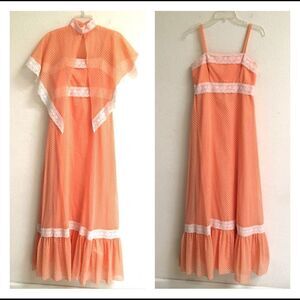 Vintage 70s/80s Retro two-piece party tangerine sundress 12 prom